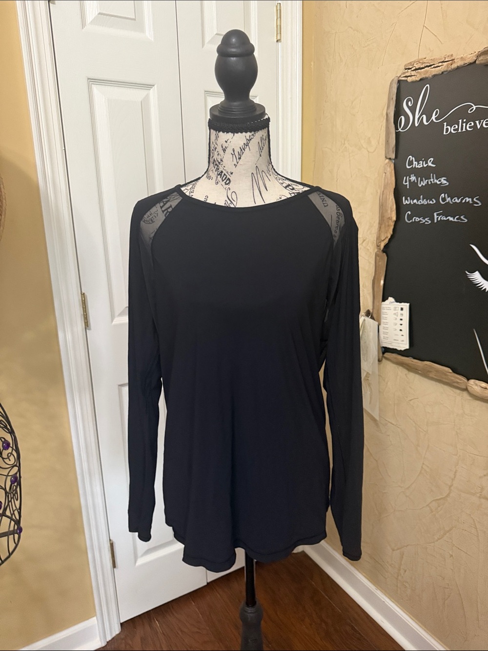 lululemon athletica Black Long-Sleeve Mesh Shoulder Top